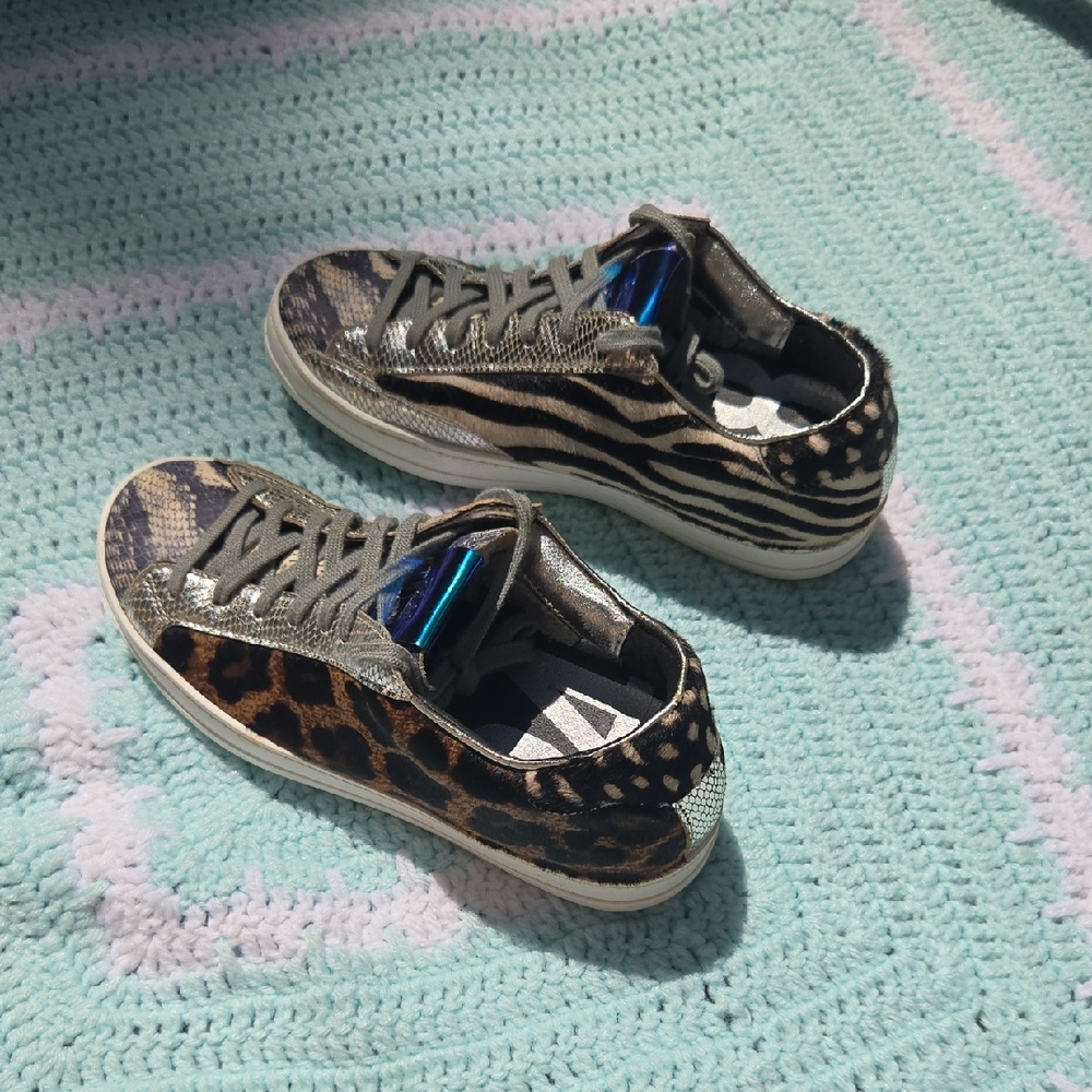 P448 Very Rare Mixed 3 Animal Prints Leopard Sneakers Size 6 Made In Italy New - Picture 2 of 11